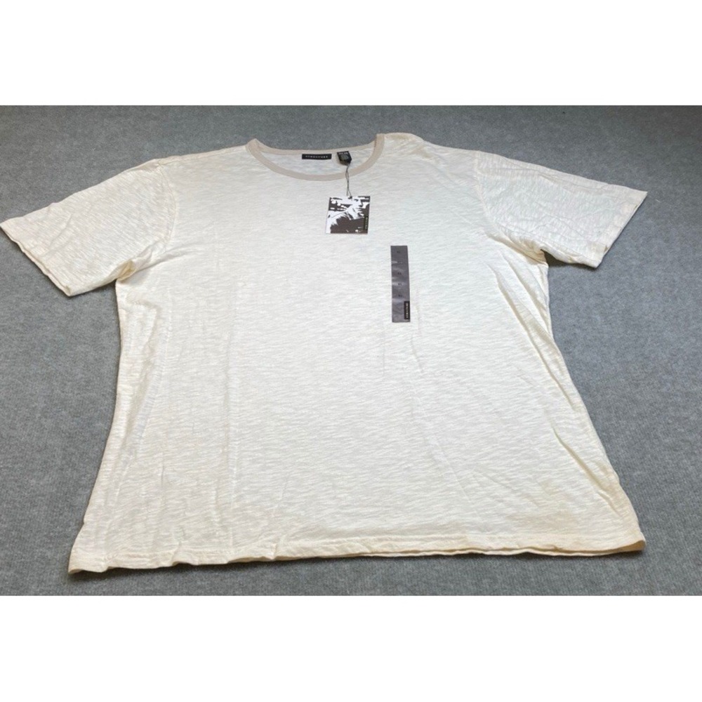 NWT Structure T-Shirt Men XL Cream Slub Knit Short Sleeve Contrast Crew Neck